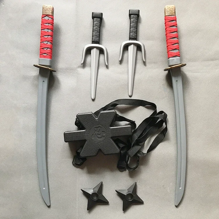 Nuevo 56cm Halloween Samurai Ninja plástico Retro cuchillo largo punzones 7 piezas en un conjunto Deadpool Cos doble espada disfraz accesorios Juguetes