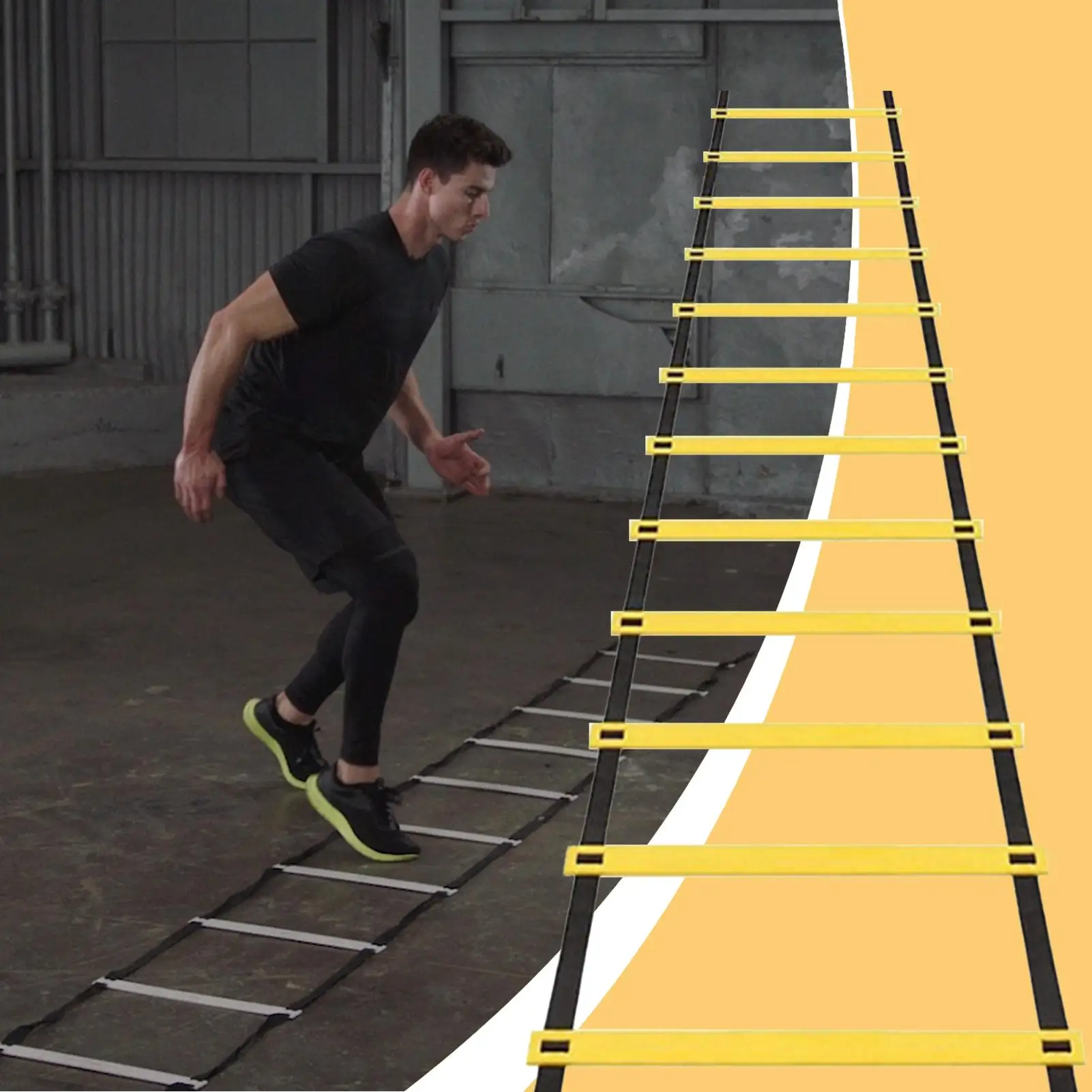 Escada de agilidade de 19,6 pés, escada de treino com bolsa de transporte, equipamento de treinamento de velocidade de 12 degraus para academia, prática de fitness ao ar livre, beisebol