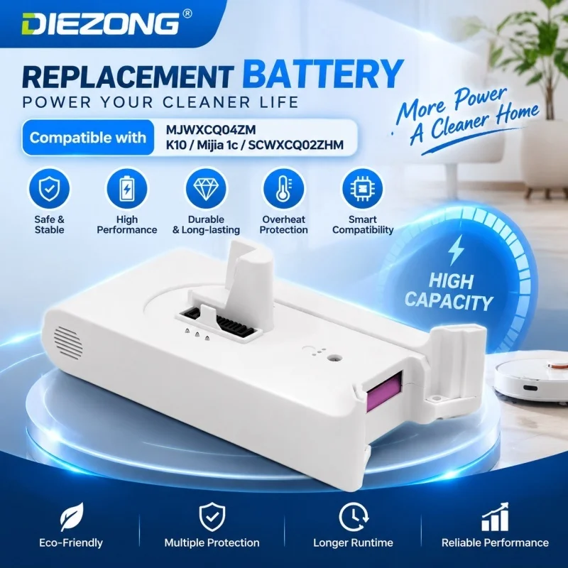 For Xiaomi MJWXCQ04ZM Replacement Lithium Ion Battery Compatible with K10 SCWXCQ02ZHM 1C Handheld Vacuum Cleaner Spare Battery