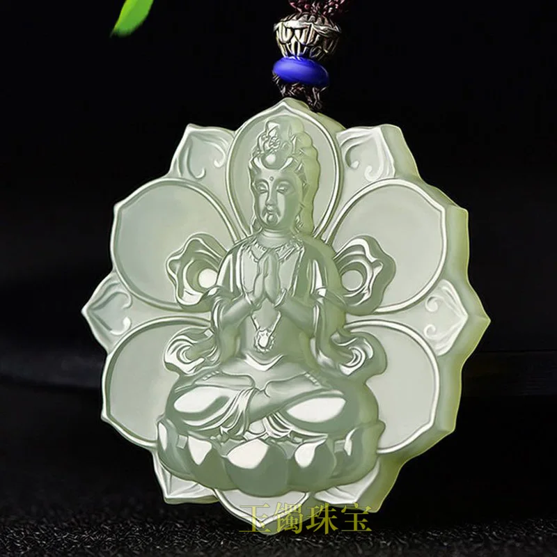 Natural Hetian Jade Guanyin Pendant Necklace Men, Featuring A-Like Texture