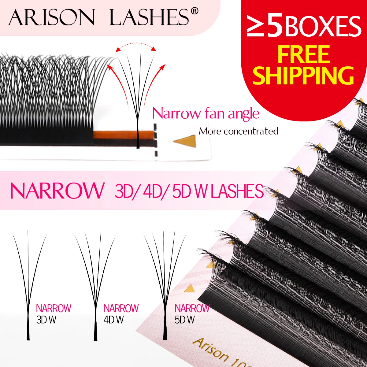 ARISON Schmale 3D/4D/5D W-Wimpernverlängerung, vorgefertigte Fächerwimpern, V-förmig, weich, matt schwarz, leicht zu greifende künstliche Wimpern
