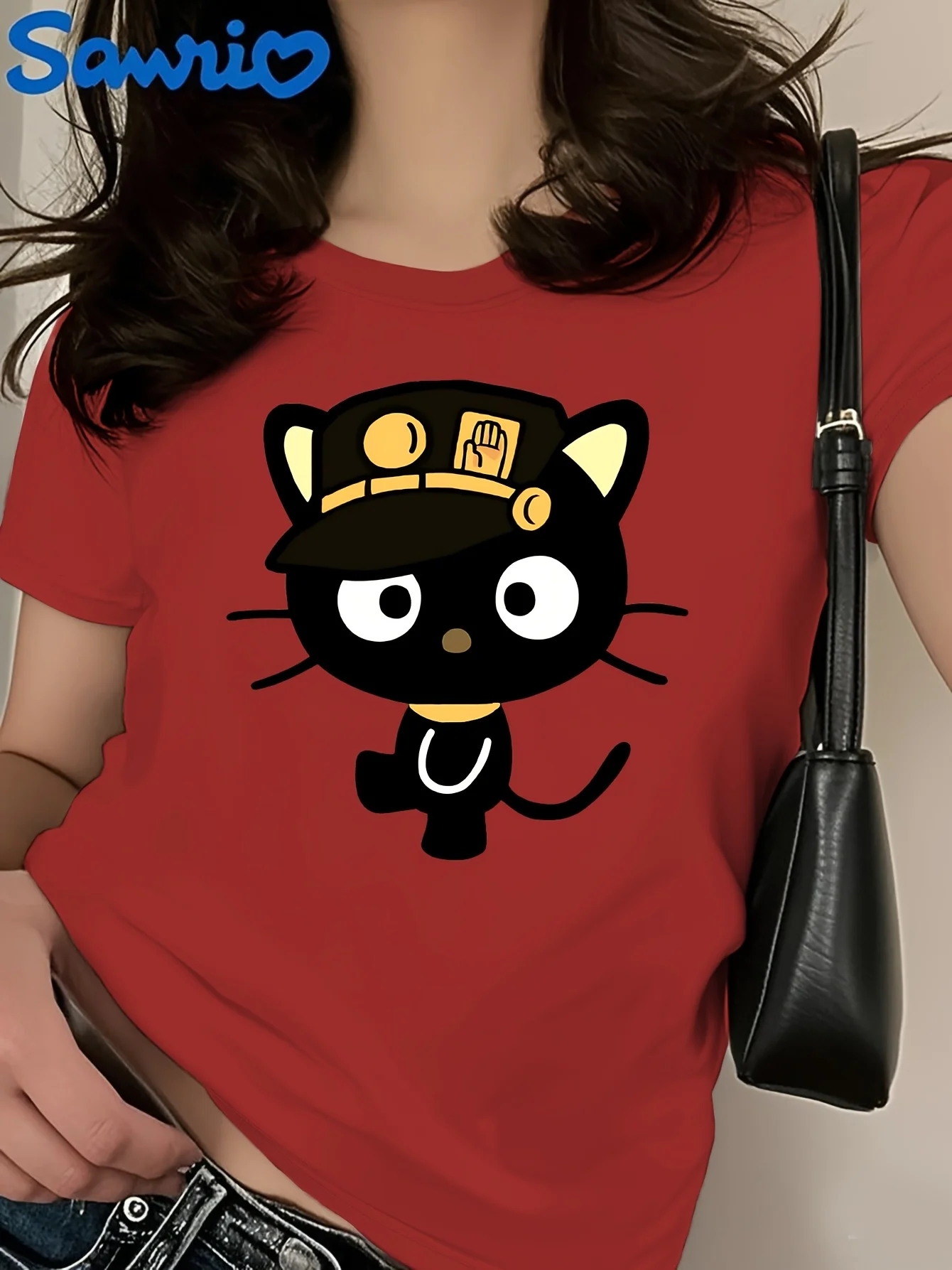 산리오 쿠캣 패턴 남녀공용 티셔츠 캐주얼 반팔 상의, 귀엽고 개성있는 스포츠 캐주얼