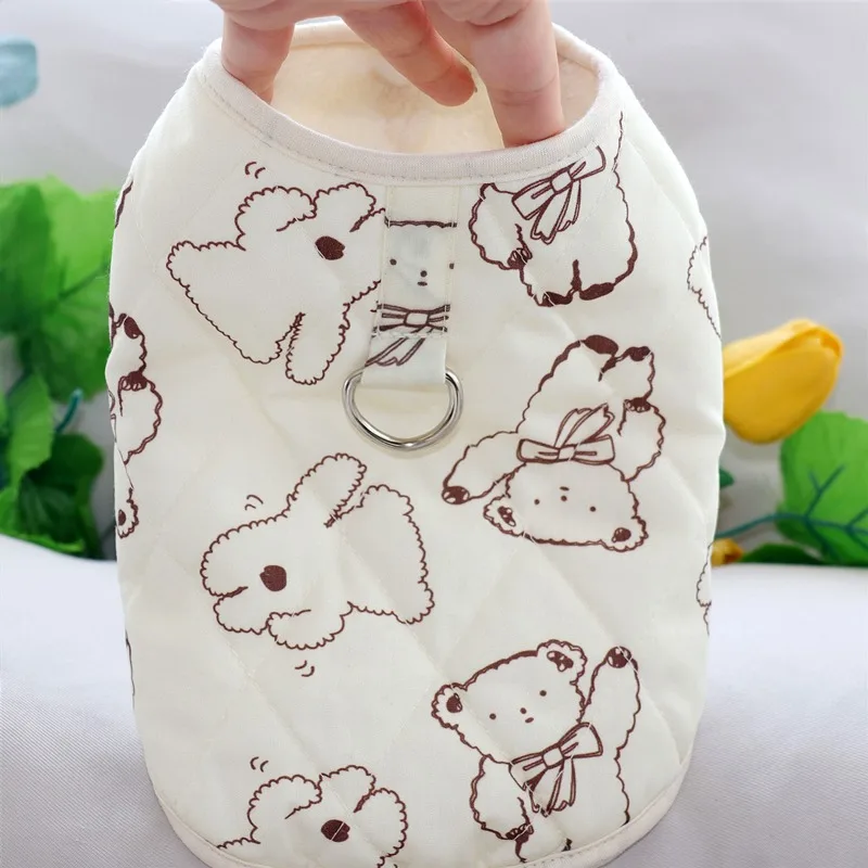 Winter Teddy Cotton Clothes Pet Warm Clothes Thickened Teddy Vest Bichon Full Print Bear Down Jacket Puppy Cute Open Button Shir