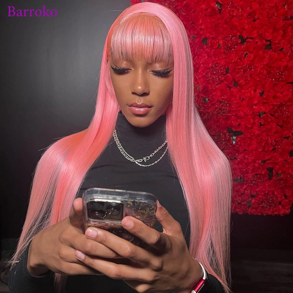 Barroko Light Pink Colored 13x4 13x6 Transparent Lace Frontal Wigs Human Hair Straight Pre Plucked Brazilian Hair For Blak Women