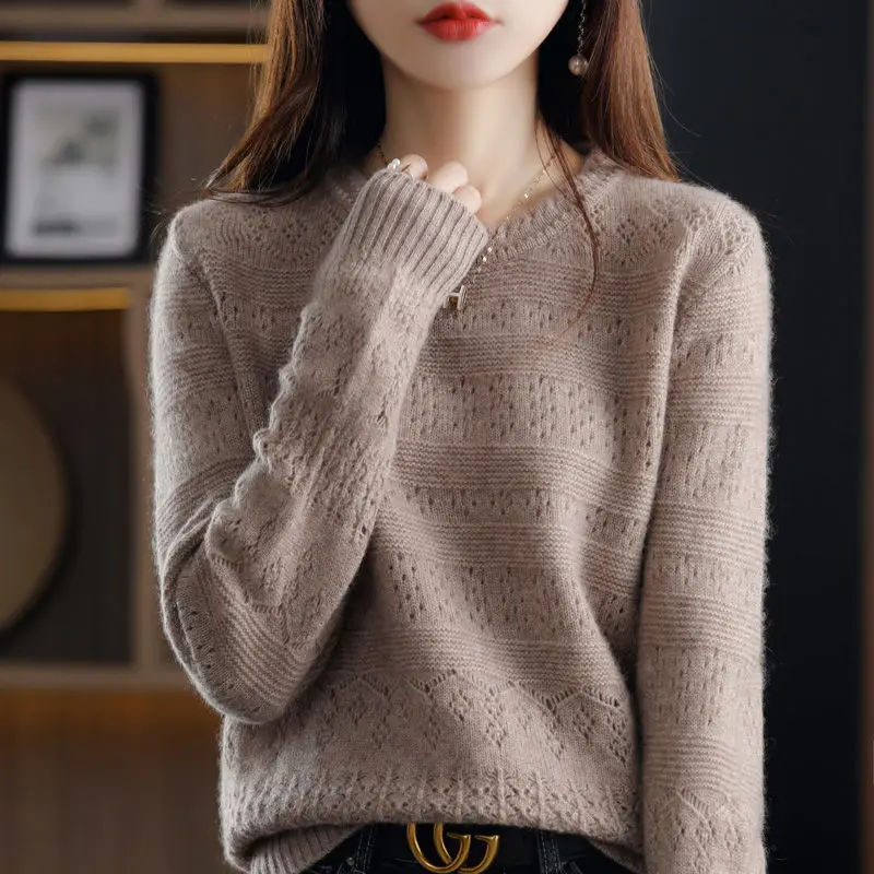 

Hollow out knit sweater pullover women Korean o neck sweater for spring and autumn 2023 versatile knit sweater pullover female