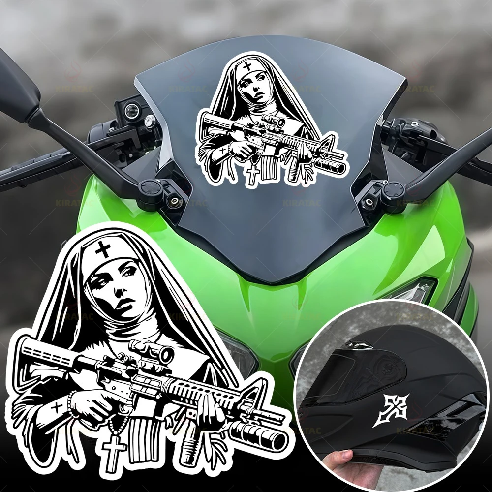 1Set Gothic Female Warrior Cross Stickers, Fashion Vinyl Decals for Motorcycle Helmet & Car