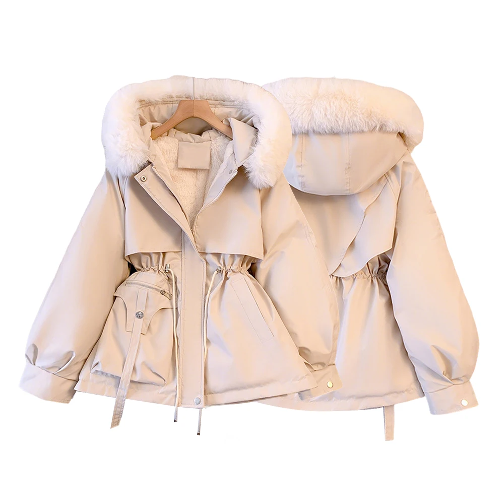 معاطف نسائية مبطنة بالقطن قطيفة دافئة لخريف وشتاء 2025 سترات بأكمام طويلة مع قلنسوة ملابس خارجية غير رسمية سترات خارجية للخروج