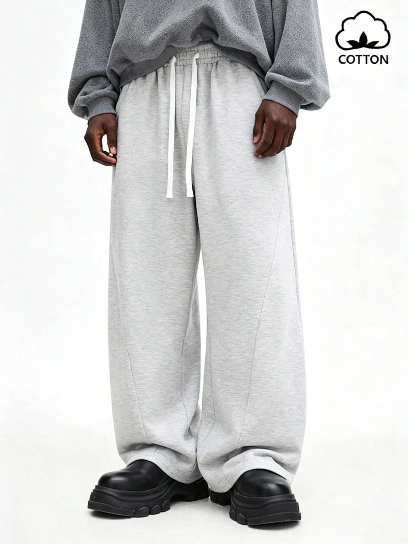 Relaxed Drawstring Sweatpants Heather Joggers Casual Lounge Pants Comfortable Elastic Waist Cotton Blend Bottoms, Men Grey - Image 4