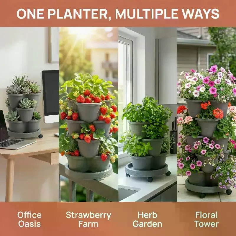 Vertical Tower Stackable Flower Pot Plastic Multi-layer Garden Planter Tower For Strawberry Vegetable Frame Grow