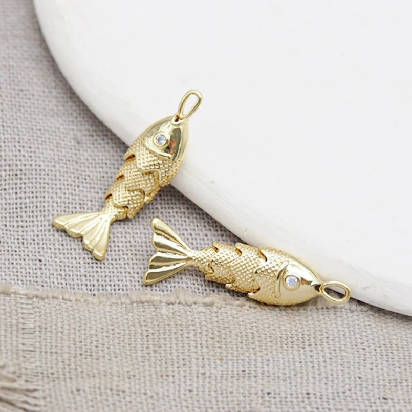 10Pcs Gold Color Fish Nautical Pendant Copper Approx 5.4x28mm Jewelry Special Gift For Women
