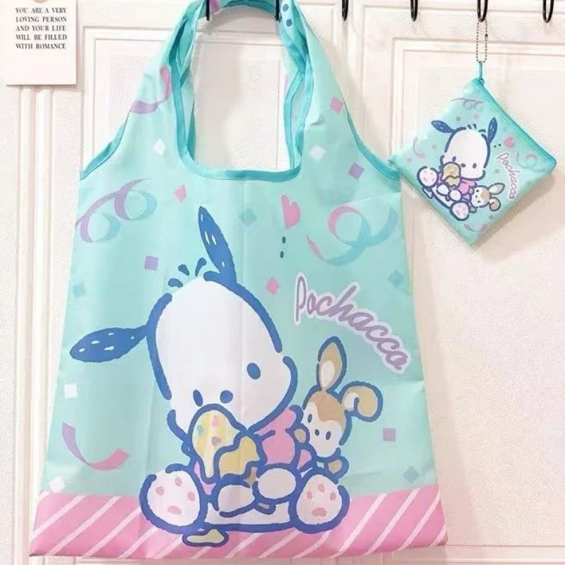 

2026 Sanrio Hello Kitty Eco-Friendly Foldable Tote Cloth Shopper Handbag My Melody Kuromi Cinnamoroll Shoulder Bag