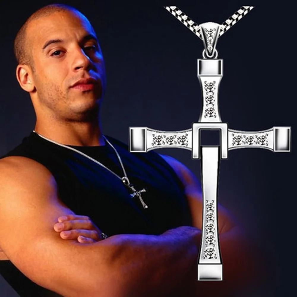 New Fast and Furious 7 Moive Cross Tourette Necklace Dominic Toretto Crystal Jesus Cross Pendant Necklace For Men Gifts Jewelry