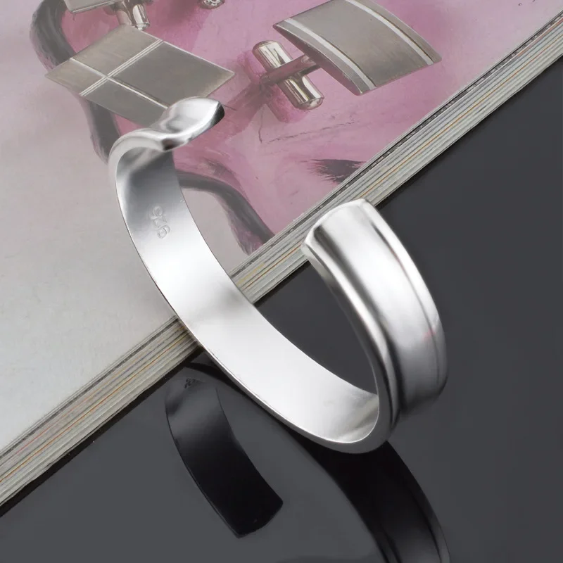New 925 Sterling Silver 12mm Smooth Open Bangle For Men Women Fashion Christmas Valentine's Day Jewelry Party Gifts Wholesale image 2