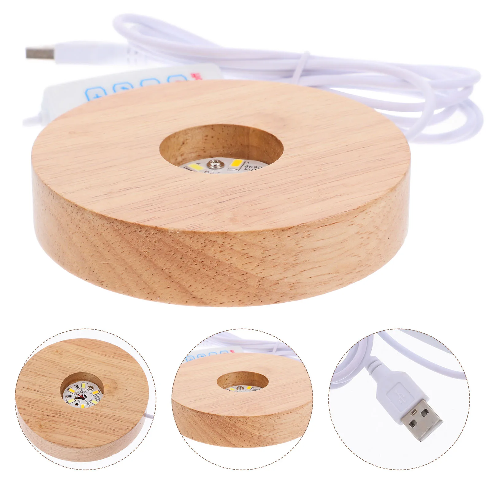 Base de lámpara de globo de nieve DIY de madera de goma, 2cm de espesor, 5cm de ancho, soporte de luz de bola de cristal, Base de luz nocturna LED Multicolor