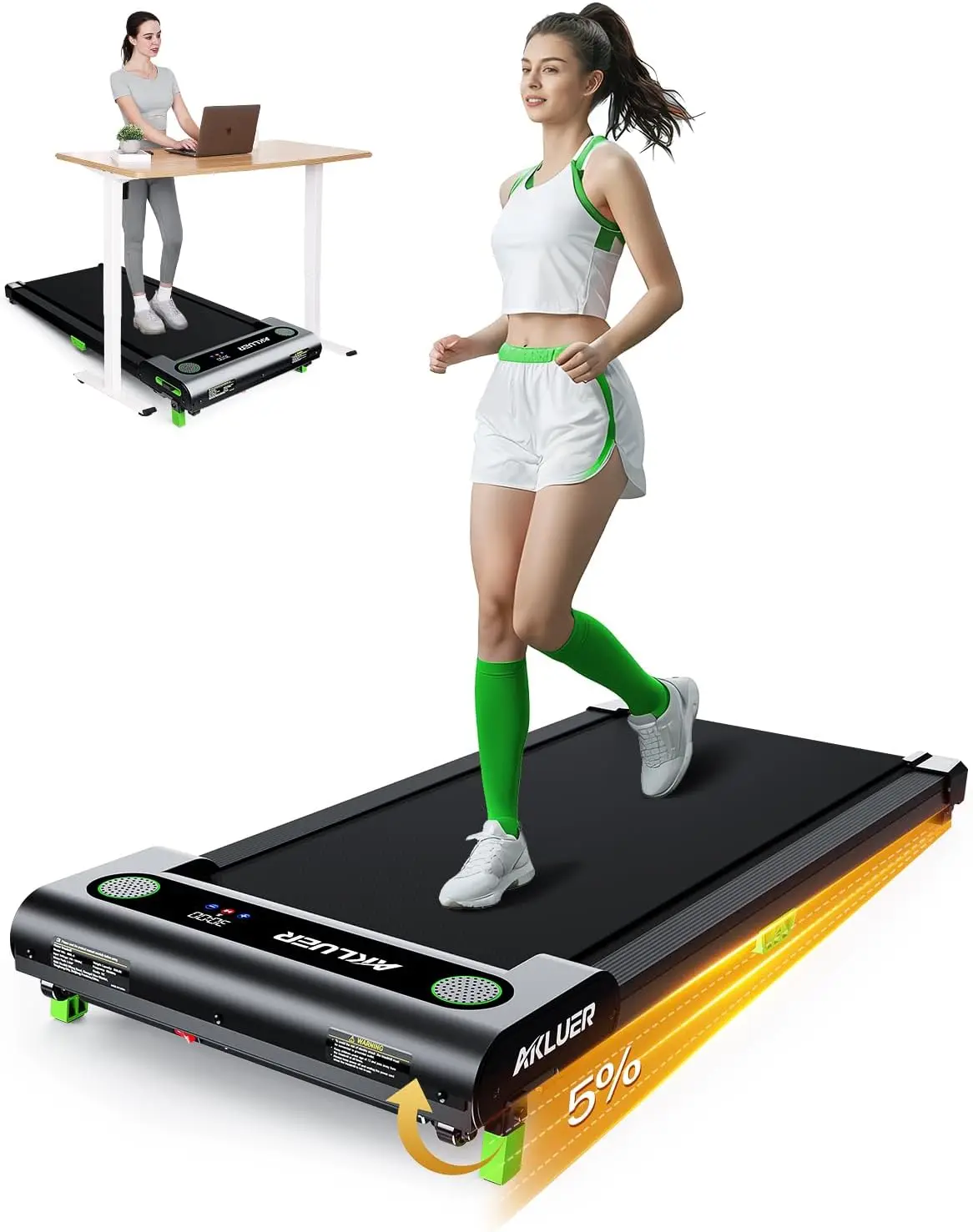 Pad with Incline, Akluer Incline Walking Pad Treadmill for Home, 2.5 HP Under Desk Treadmill Small with Remote Control, Walking