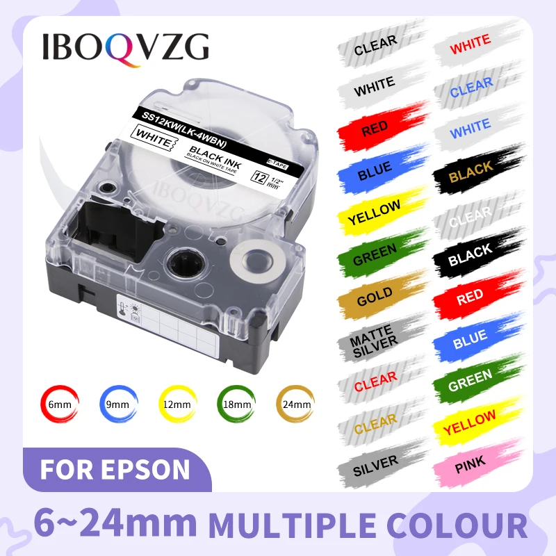 

IBOQVZG SS12KW 12mm Tapes Compatible for Epson/KingJim Labelworks LW400 SS12KW LC-4WBN Label Maker Tape for LW300 Label Printer