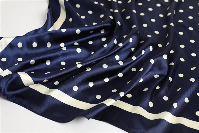 Polka Dot Kopftuch Seide Satin Hals Schal Für Frauen Drucken Hijab Schals Weibliche 90*90 cm Quadratische Tücher und Wraps Schals Für Dame – Detail 15