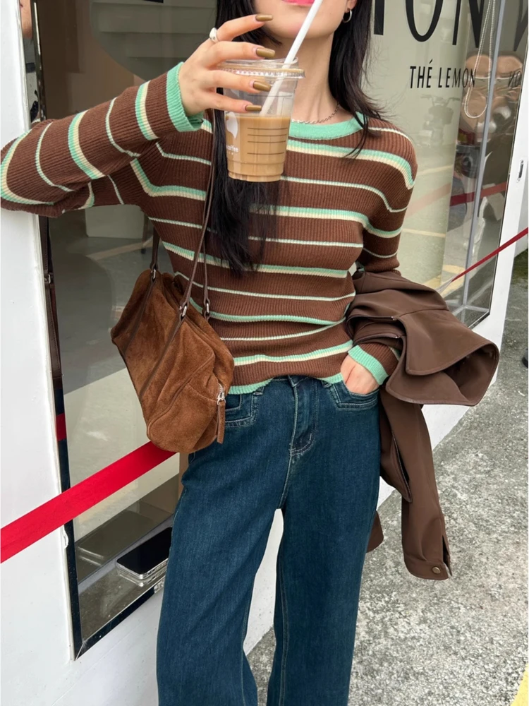 لون Blo شريط مستدير Ne Long Sve محبوك قاعدة irt المرأة ort Sle الكورية Faion ملابس داخلية للخريف #2