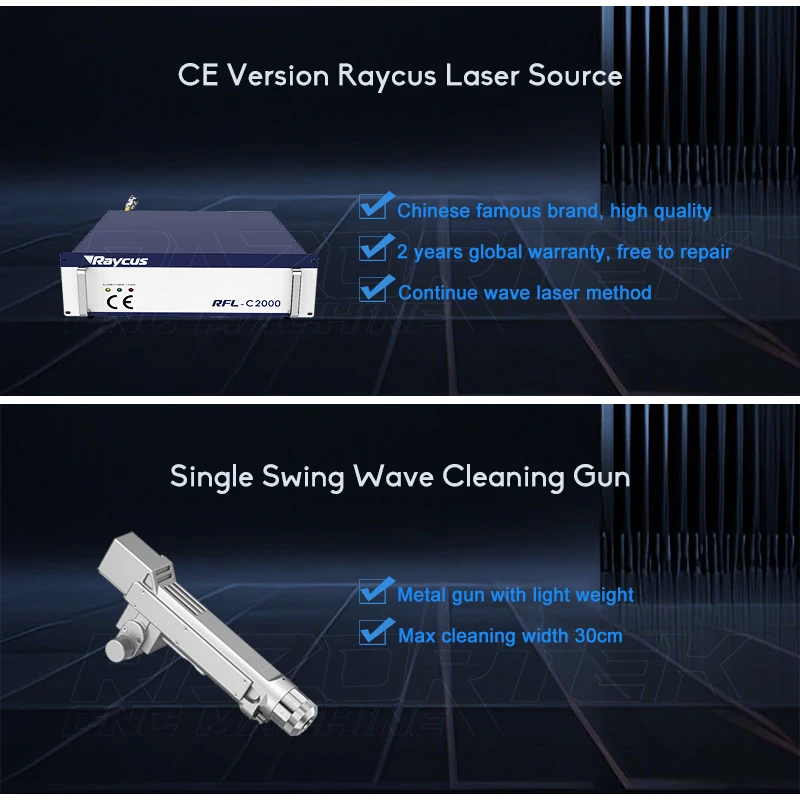 Razortek CNC Suplaser 2000w Laser Cleaning Machine RAYCUS Laser Source for Paint Rust Removal Metal laser cleaner