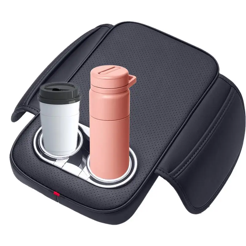 Car Center Console Armrest Cushion With 2 Cup Holder And Side Pocket PU Leather Auto Amrest Heighten Pads Car Arm Rest Cover