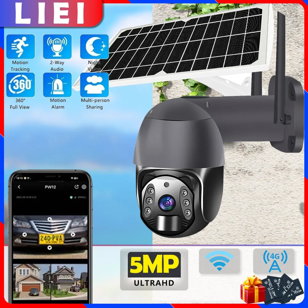 

LIEI HD 5MP 4G/WIFI PTZ Solar Camera Auto Tracking Dual Lens camara Security Protection Waterproof Smart Home CCTV Surveillance