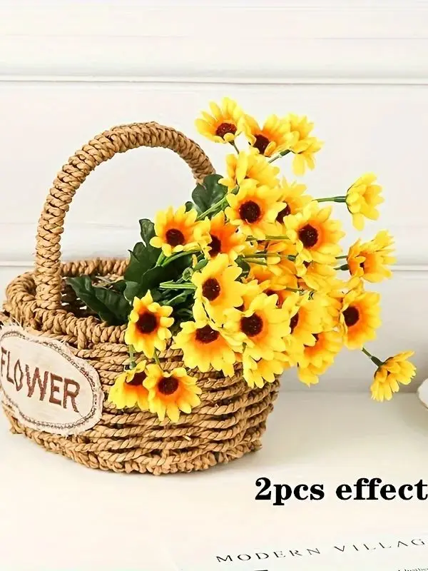 1 Bund, 24 Sonnenblumen-Simulationsblumen, Wohnzimmer-Dekorationsblumen, Party-Hochzeits-Dekorationsstrauß – Detail 1