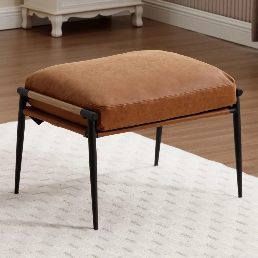 LukeAlon-Reposapiés tapizados de cuero PU, reposapiés otomano moderno, taburete pequeño para zapatos con patas de Metal negro, tocador de mediados de siglo Sto
