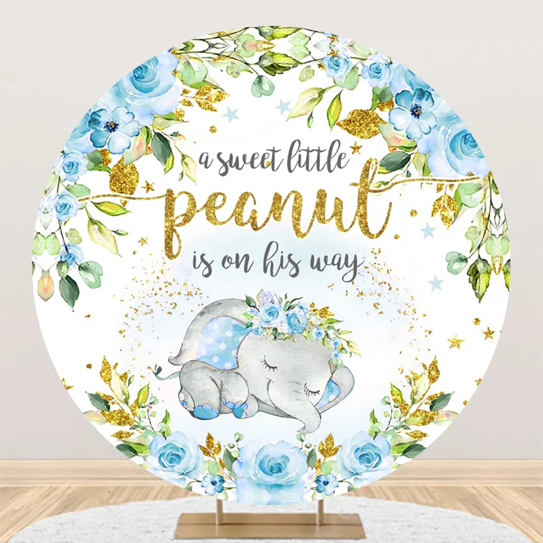 Round Elephant Baby Shower Birthday Photography Backdrops Baptism Party Photo Photographic Circle Background Photo Studio Props