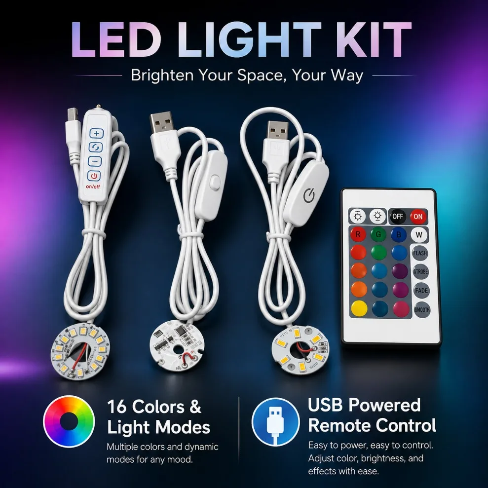 USB RGB Colorful Gradient DC5V LED Light Board Dimmable Touch Switch with Remote Control DIY Model Display Light Board Decor