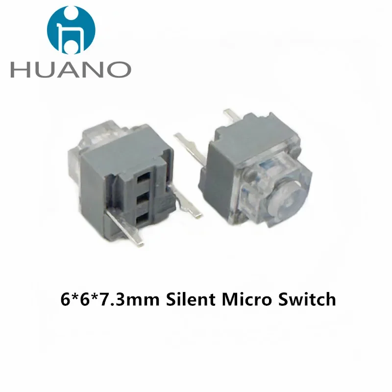 2Pcs HUANO New Product microswitch 6*6*7.3MM transparent square silent mouse micro switch computer mouse Mute Switches keys