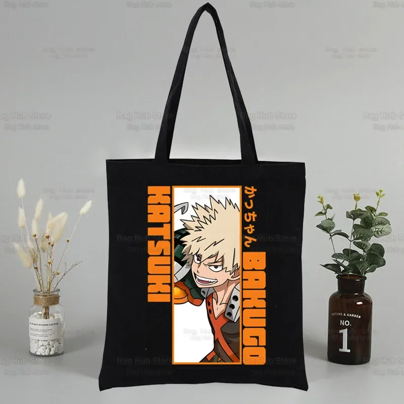 Boku No Hero Anime Black Simple Women Package Canvas Bag My Hero Academia Bakugou Shoulder Bags Shopping Girls Handbag