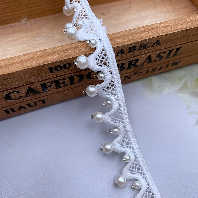 10yards/lot White/black Pearl Beaded Lace Ribbon Trim Handmade DIY Sewing Garment Craft Wedding Dress Materials Lace Pearl Trim