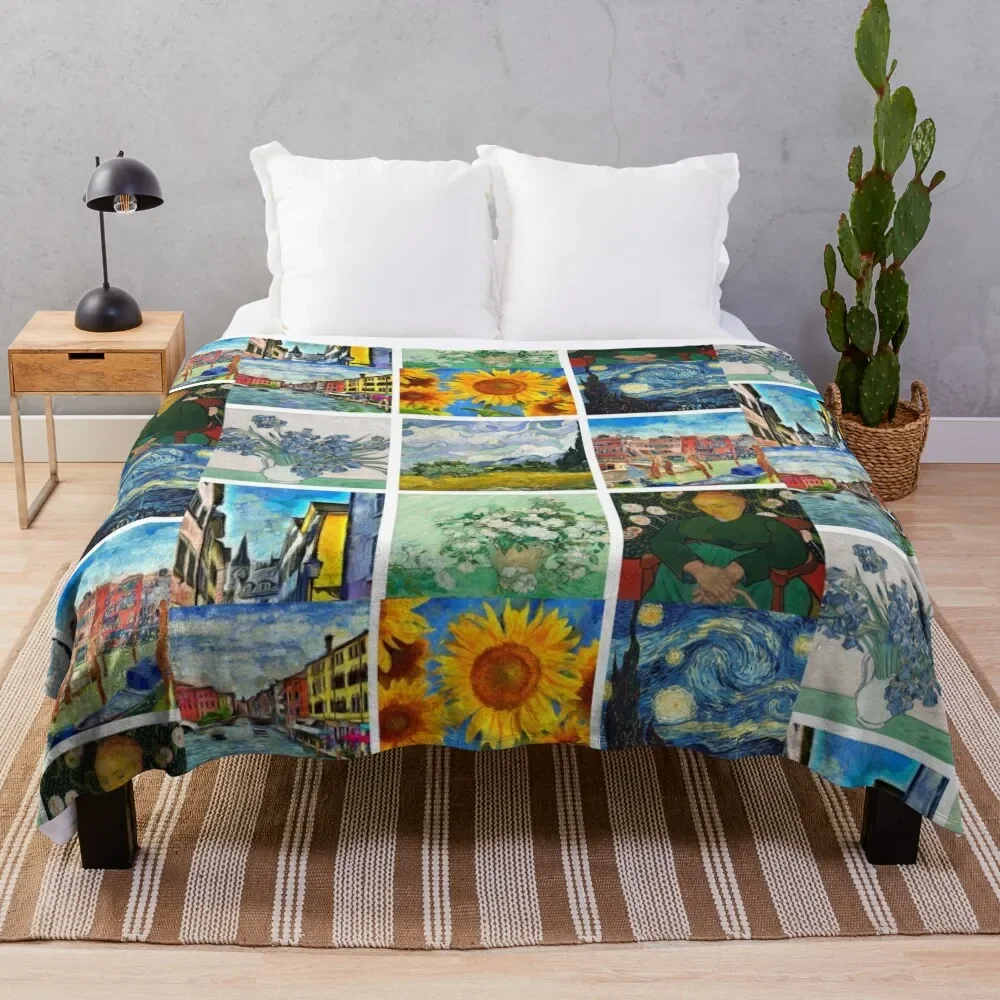 van gogh artwork collage Throw Blanket Durable Warm Blanket for Daily Home Use