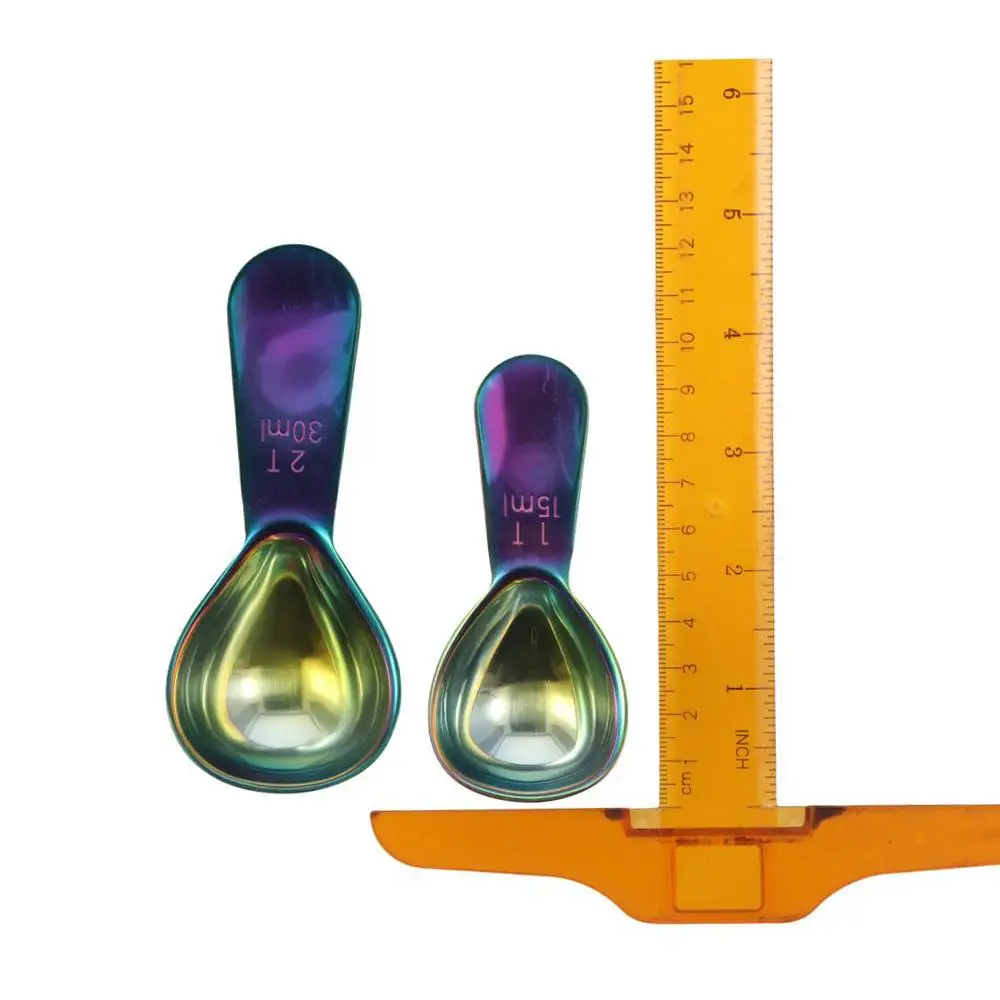 2pcs Stainless steel Coffee Scoop Rainbow 15ml,30ml Measuring Coffee Spoons Short Long Handled Rainbow Tablespoon