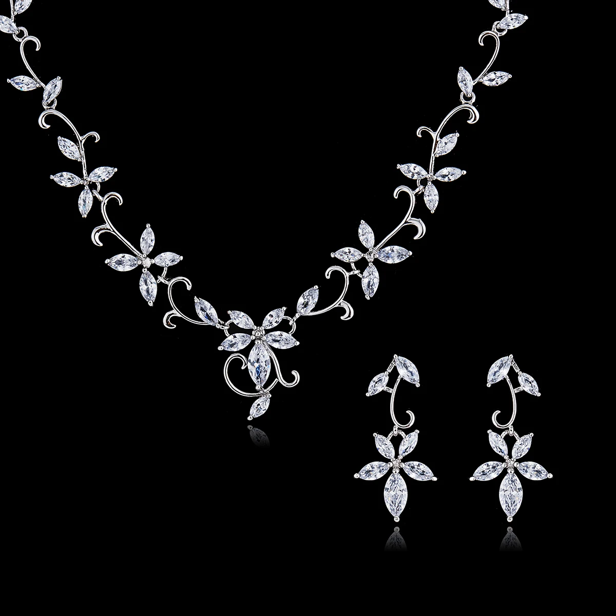 5A Grade Cubic Zirconia Bride Wedding Flowers Necklace Earring Set Top Quality Women Jewelry Sets