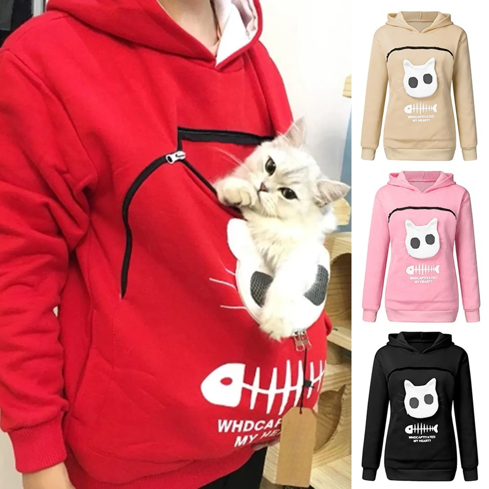 Fashion Cat Lover Hoodies Women Kangaroo Pocket Hooded Sweatshirts Dog Pet Paw Pullover Tops Long Sleeve Zipper Hoodie Blouse