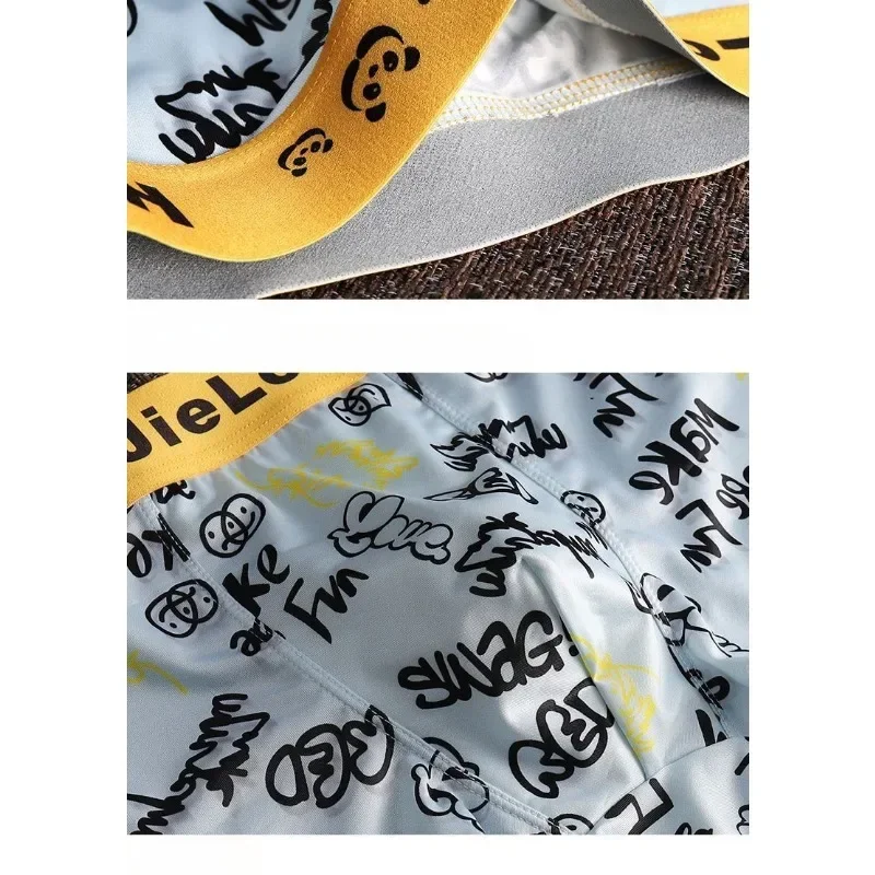 Men's Underwear Trend Printed Personality Boys Comfortable Boxer Shorts Breathable Boxer Shorts Quick-drySummer Thin Ice Silk