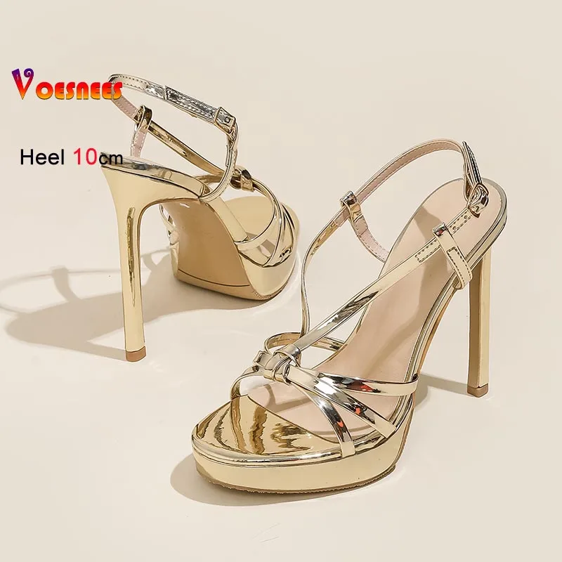 

Новые женские босоножки 2026 года: золотые и серебряные, сексуальные, с круглым носком, на тонком каблуке, с ремешками на щиколотке и перекрестными завязками, летние, на каблуке 10 см, женская обувь