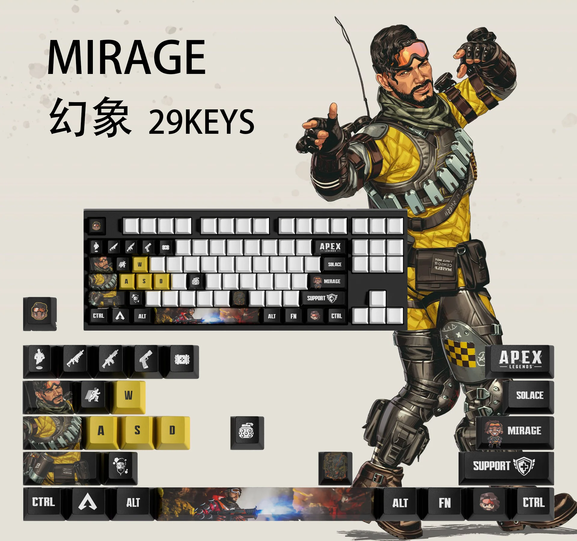 

MIRAGE KEYCAPS APEX keycaps 29KEYCAPS OEM Profile Apex Legends Keycaps for mechanical keyboard
