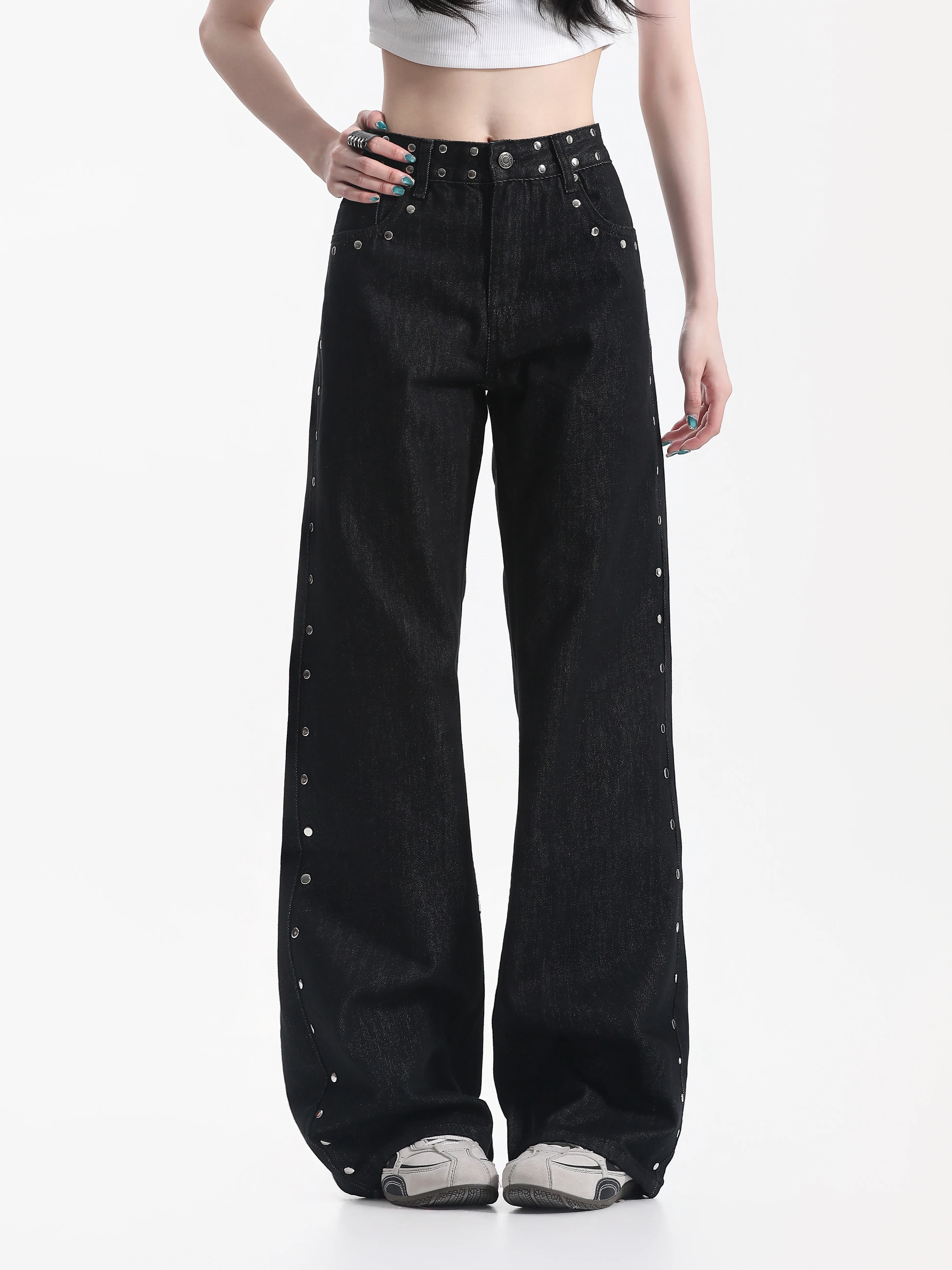 American Street Style Ripped Denim Jeans Wide Leg Pants Draping Sensation Slimming Effect Neutral Wind Autumn Collection
