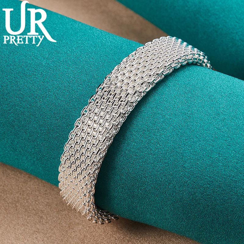 

URPRETTY 925 Sterling Silver Fashion Mesh Women's Solid Bracelet Women's Birthday Party Charm Jewelry