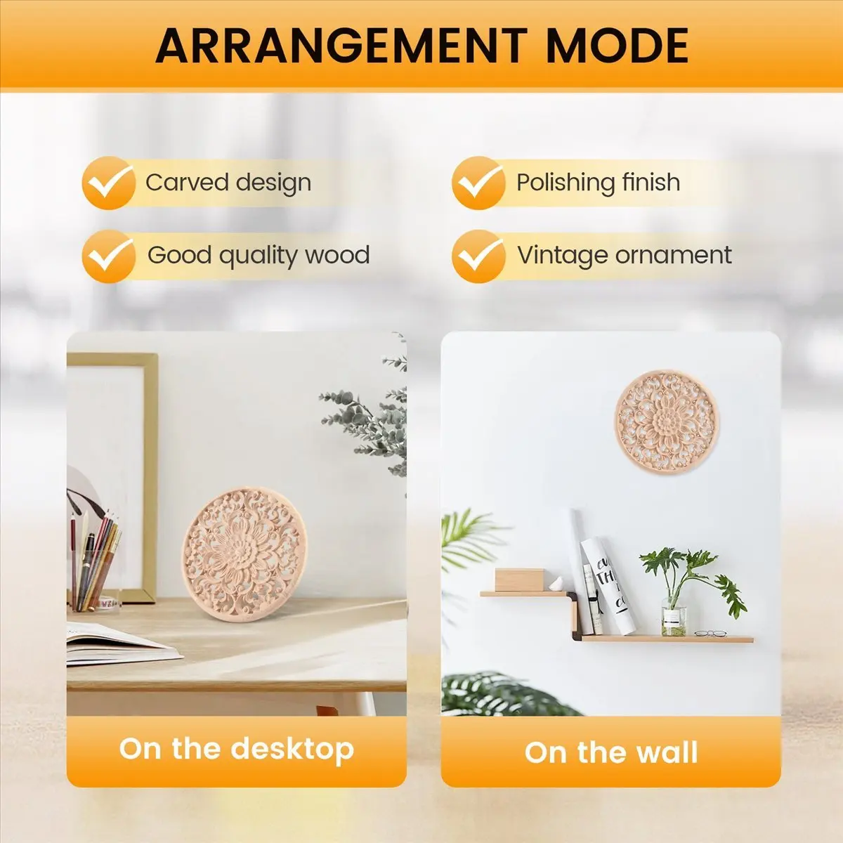 A56K Carved Flower Carving Round Wood Appliques For Furniture Cabinet Unpainted Wooden Mouldings Decal Decorative Figurine 15x15