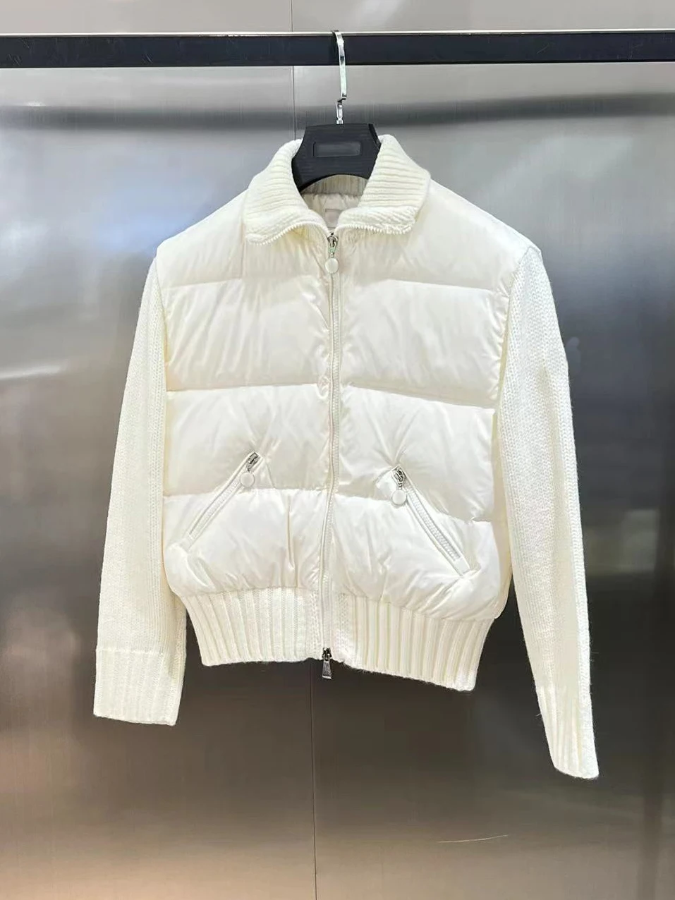 オルト パファージャケット レディース スタンドカラー ニット スプライシング 冬 ストリート スタイル ダウンコート メモリーファブリック ホワイトグースダウン