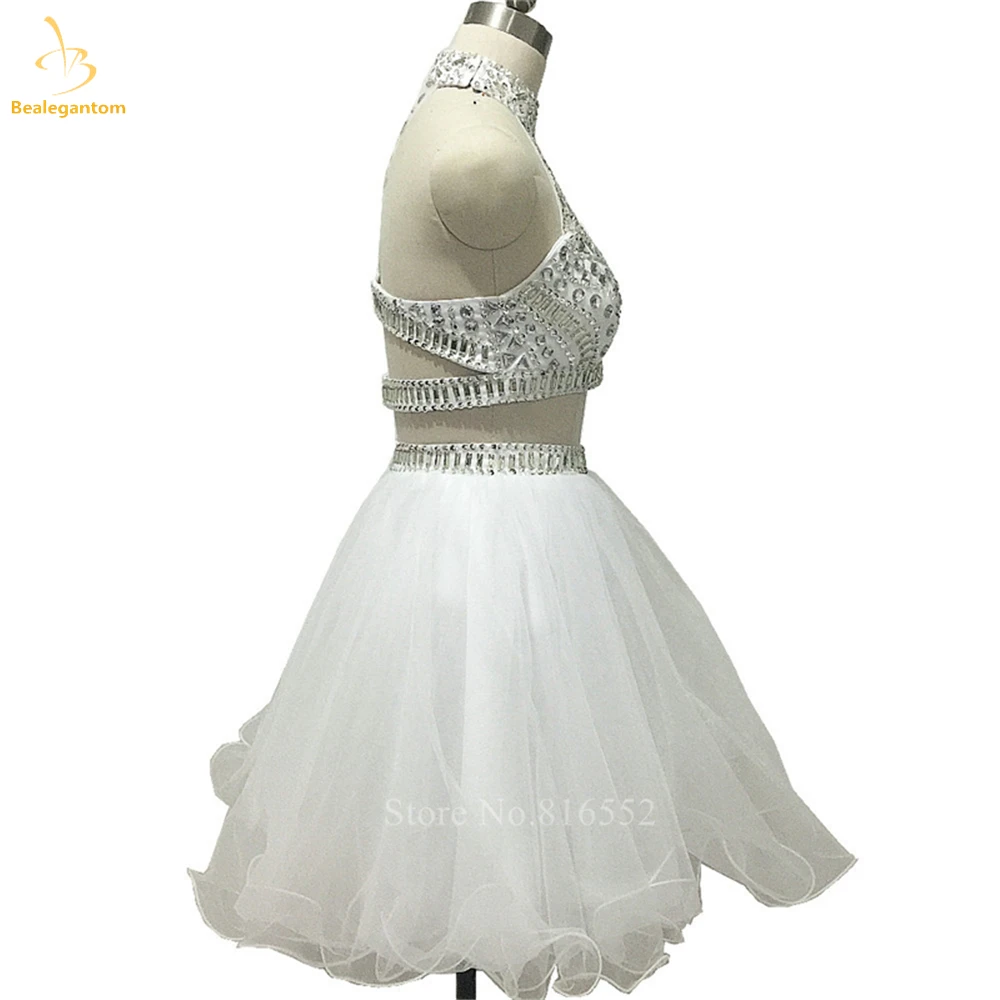 Bealegantom Due pezzi Halter Neck Abiti corti da ritorno a casa Perline Paillettes Prom Party Abito da cocktail Abiti De Graudation QA594