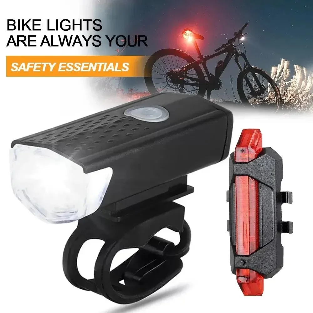 USB Rechargeable Bike Light Easy to Install 3 Modes Bicycle Accessories for the Bicycle Set Front Light with Taillight