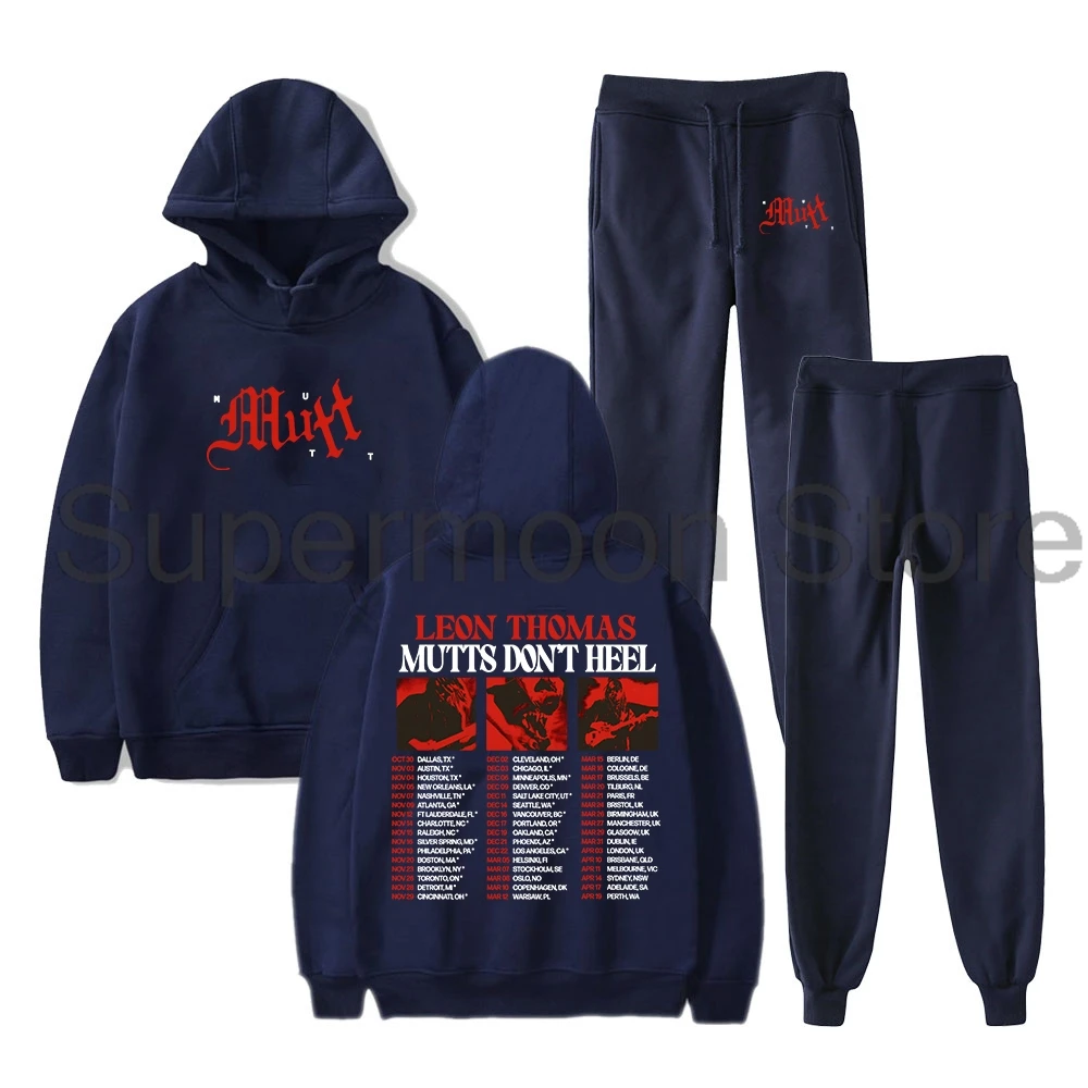 Leon Thomas Mutts Don't Heel Tour 2025 moletom com capuz calças jogger conjunto de duas peças moletons + calças de moletom conjuntos de roupas masculi