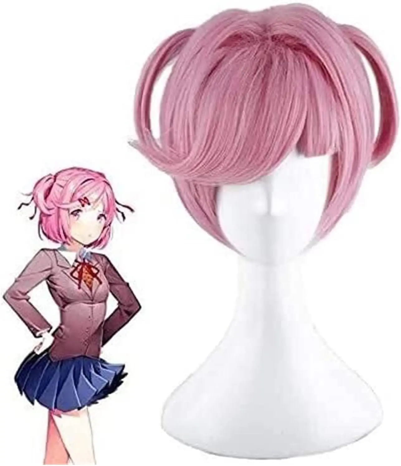 Game Ddlc Doki Doki Literature Club Natsuki Cosplay Wig Synthetic Hair Role Play Halloween Christmas Costume Wigs