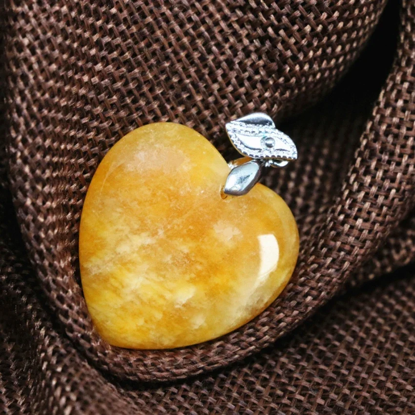 Bohemia style heart drop pendant yellow stone beads jades chalcedony charms women fit for diy chain necklace jewelry 25mm B1860