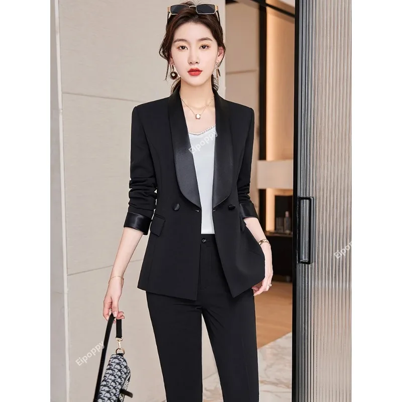 2024New Fashion Women Pink White Black Formal Pant Suit Jacket and Trouser 2 Piece Set Blazer for Office Ladies Winter Work Wear