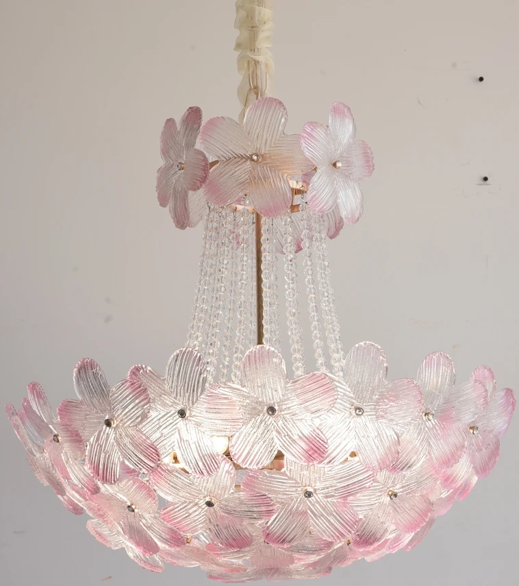 New Creative Fashionable Pink Flower Crystal Ceiling Chandelier Bedroom Living Dining Room Simple Modern Warm Lighting Fixtures